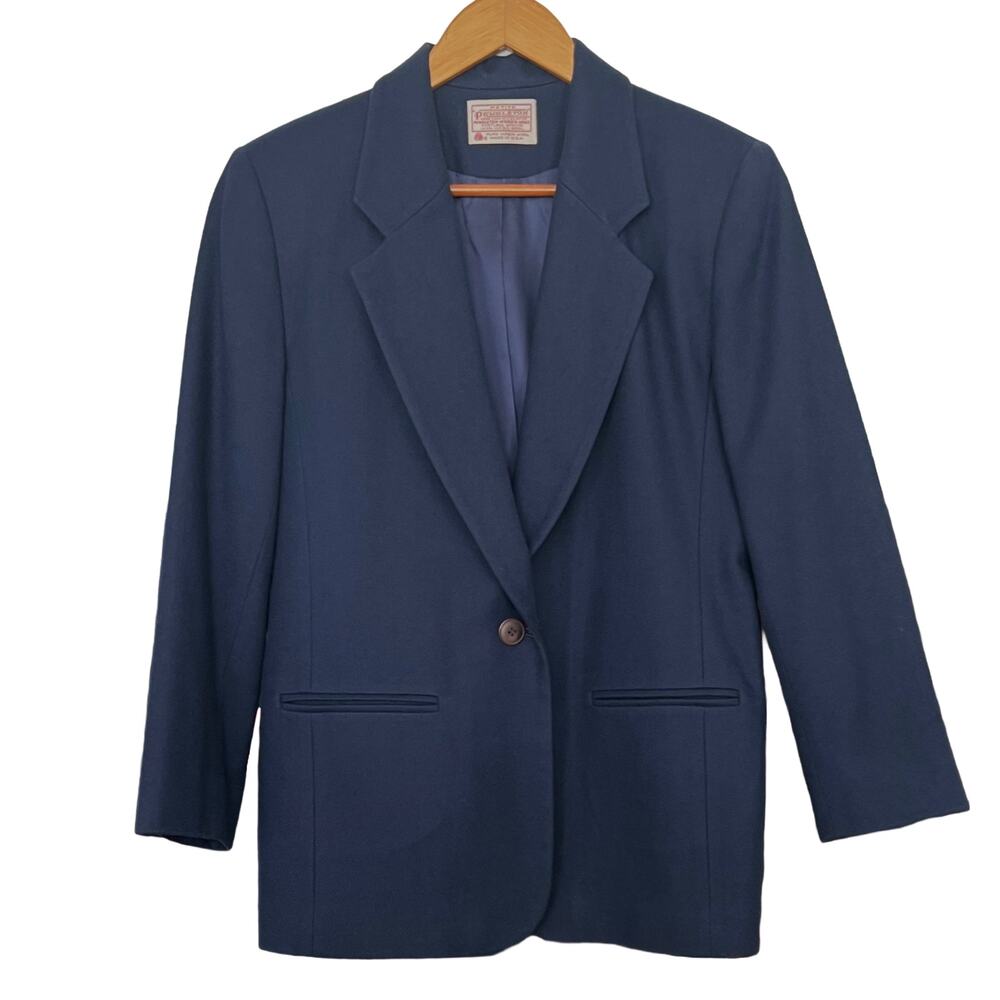 Vintage Pendleton Navy Virgin Wool One Button Blazer Made in USA Size 10 Petite